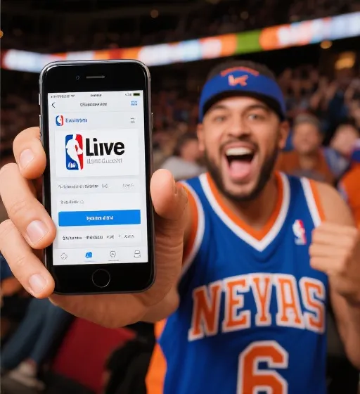 篮球球迷使用手机参与互动